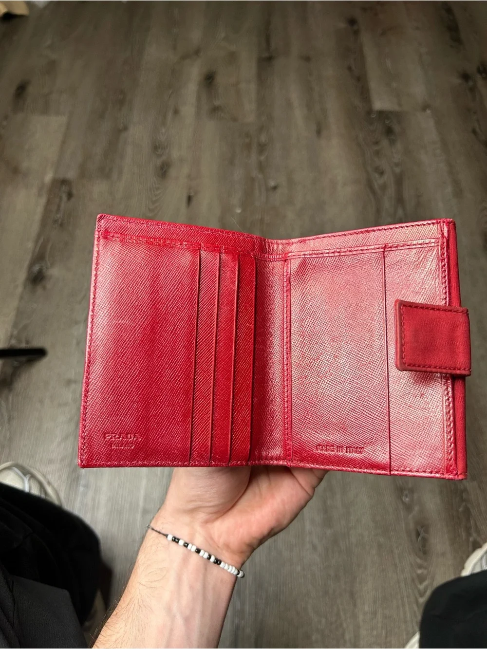 Prada Red Saffiano Trifold Wallet with Triangle Logo - Picture 5 of 7